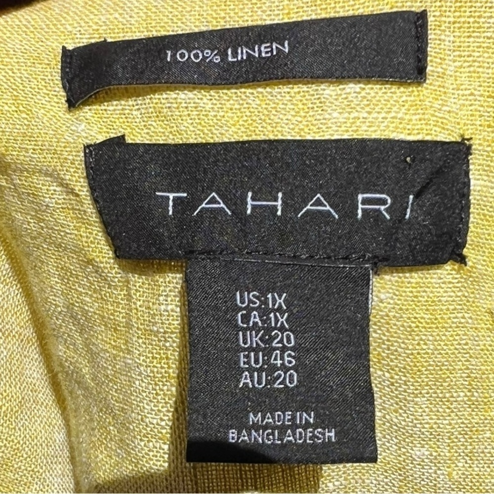 🌻Tahari Pear Color Linen Lagenlook Button Roll-Tab Tunic Blouse Size 1X - Picture 8 of 8